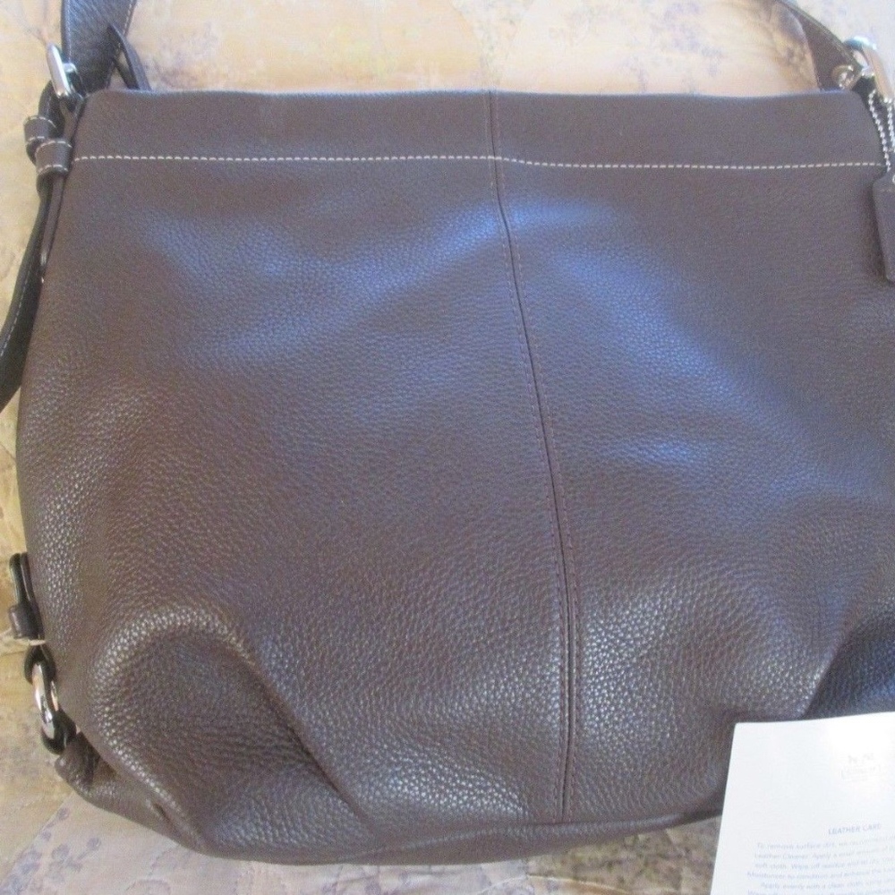 COACH Dark Brown Soft Pebbled LEATHER w/Silver HW